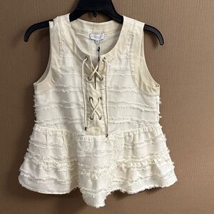 Stylish Cream Lace-Up Sleeveless Top